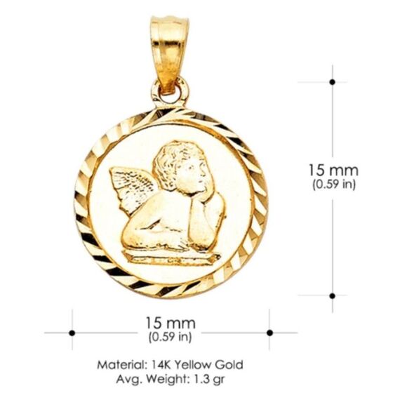 14k solid gold baby angel pendant | Real Gold Religious Jewelry | gift | Angel | - Picture 3 of 8